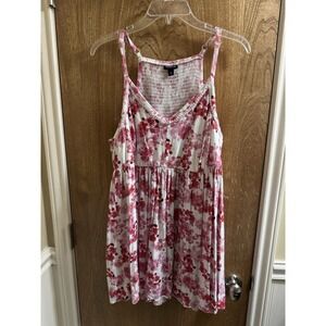 TORRID Babydoll Challis Smocked Cami White Pink Floral Print Flare Plus 2X Soft